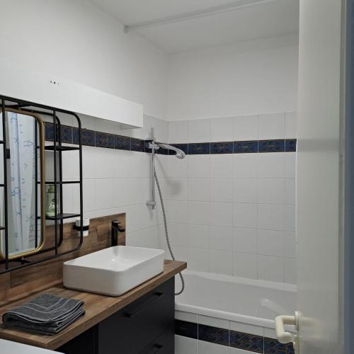 une salle de bain avec un lavabo et une baignoire dans l'établissement Le Beltremieux, à La Rochelle