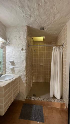 a bathroom with a shower and a sink at Suit Junior Emano 410 in Ixtapa