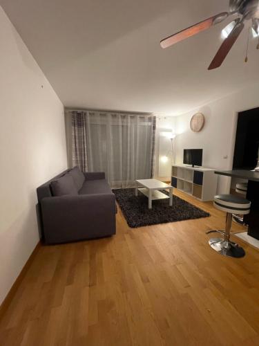 un salon avec un canapé et une table dans l'établissement Magnifique Appartement Moderne, à Villeneuve-le-Roi