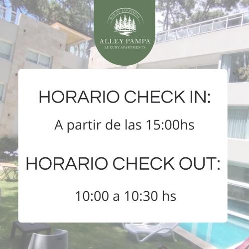 a sign for a hcorpo check in at Alley Pampa in Mar de las Pampas