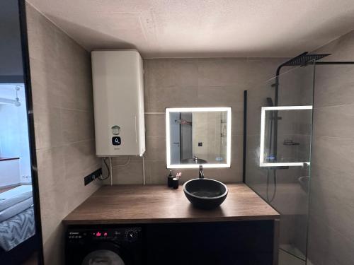 une salle de bain avec un lavabo et une douche dans l'établissement Appartement Bordeaux Centre Parking, à Bordeaux