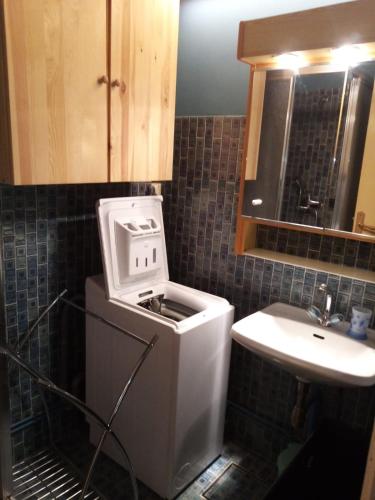 une petite cuisine avec un lave-linge et un évier dans l'établissement chalet à Orcieres merlette pour 10, à Orcières