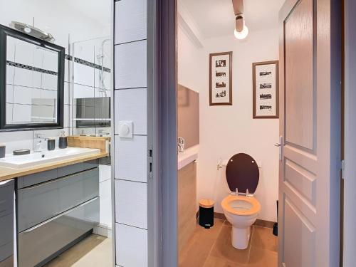 卡尔卡松Vue imprenable cité Carcassonne - 4 personnes的带马桶和水槽的浴室