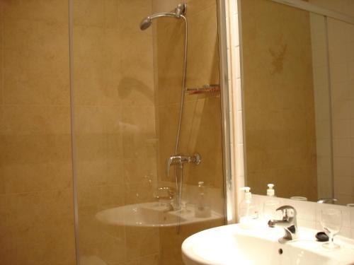 a bathroom with a shower and a sink and a shower at Tierra de Campos in Osorno