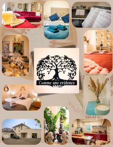 a collage of pictures of a house with a tree logo at Comme une évidence in La Chapelle aux Pies