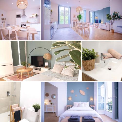 un collage de photos d'une chambre et d'un salon dans l'établissement La Vue Royale - Face au château - WiFi - 4 personnes, à Pau