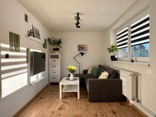 un salon avec un canapé et une table dans l'établissement Apartmány Faunapark, à Lipová-lázně