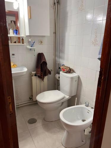 a small bathroom with a toilet and a sink at Your village house in Hoyo de Pinares