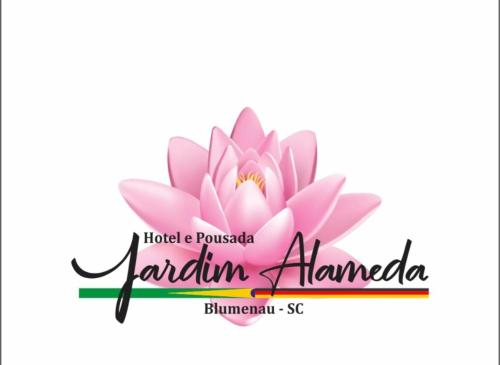 a pink lotus logo with the words lantana amander at Pousada Jardim Alameda in Blumenau