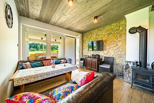 TV a/nebo společenská místnost v ubytování Domki Pod Chełmem