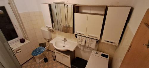 a small bathroom with a sink and a toilet at Apartment Wiesenblick in Hermagor