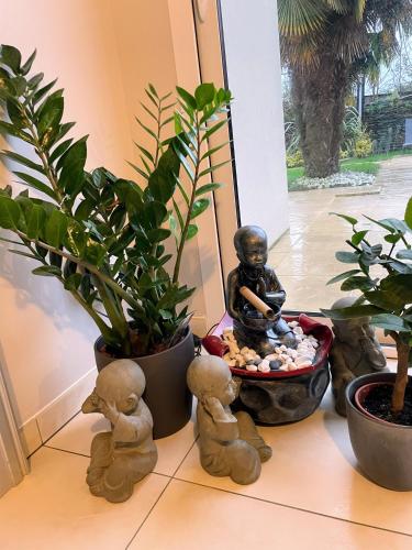 a group of teddy bears sitting next to plants at Comme une evidence in La Chapelle aux Pies