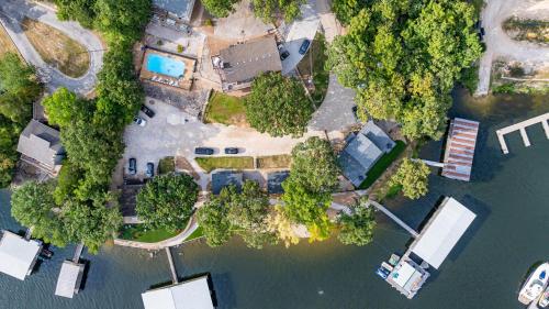 an aerial view of a marina on the water at Sunset Beach Resort in Osage Beach