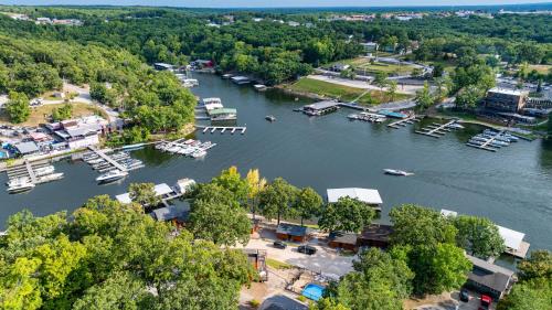 an aerial view of a marina with boats in the water at Sunset Beach Resort in Osage Beach