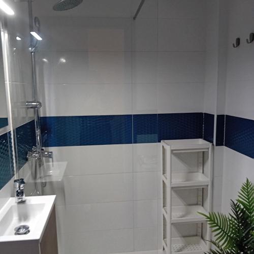 a bathroom with a shower and a sink and a toilet at María PLAYA 1 NG in Peniscola
