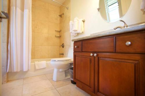 La salle de bains est pourvue de toilettes, d'un lavabo et d'un miroir. dans l'établissement Castle at Kaua'i Kailani, à Kapaa