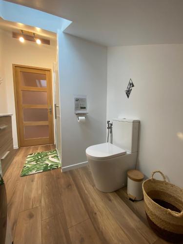 d'une salle de bains avec toilettes dans l'angle de la chambre. dans l'établissement Les enfants gâtés, à Albertville