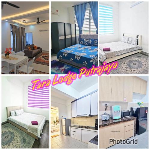 a collage of photos of a bedroom and a living room at Tara Lodgemuslim Homestay Putrajaya in Putrajaya