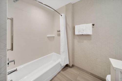 a bathroom with a shower and a tub and a sink at Holiday Inn Express & Suites Fort Walton Beach - Eglin Area by IHG in Fort Walton Beach