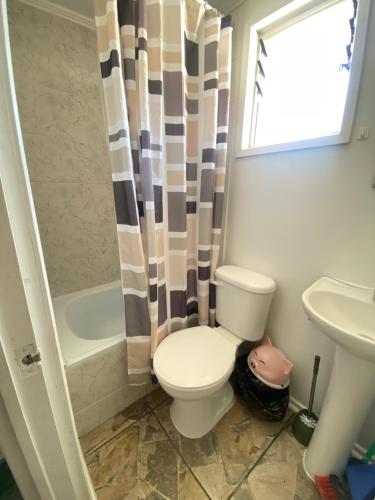 a bathroom with a toilet and a sink at Barros Borgoño 2 Departamento in Valparaíso