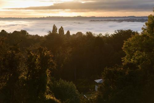 a view of a forest with clouds in the distance at Casa Observatorio de Chiloé in Castro