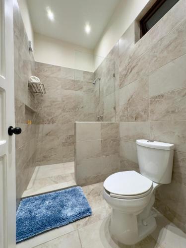 a bathroom with a toilet and a shower at Loft Santorino 4 en Valquirico in Nativitas