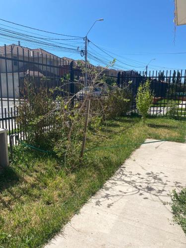 a fence next to a sidewalk next to a yard at Adelaida in Santa Cruz