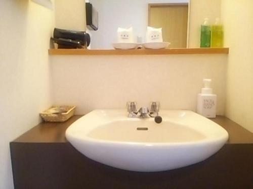 un lavandino bianco in un bagno con specchio di Hotel Tetora Resort Tsuruoka a Tsuruoka