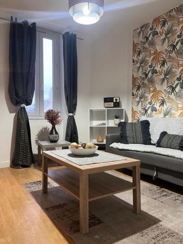 un salon avec une table basse et un canapé dans l'établissement Appartement au calme 3 personnes, à Angers