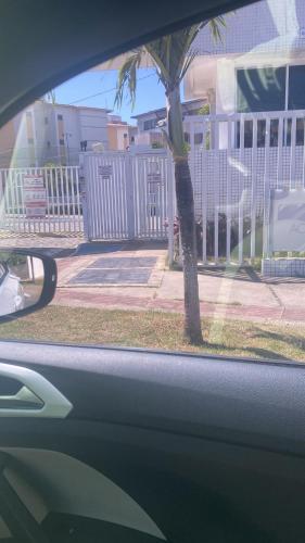 a view of a palm tree from a car window at Comfortable apartment in Barra dos Coqueiros