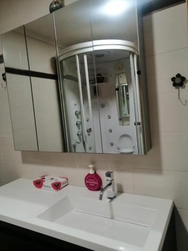a bathroom with a sink and a mirror at El apartamento de Noe in Berrón