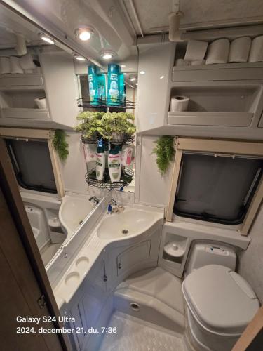 洛斯克里斯蒂亚诺斯Autocaravan,camper,campervan,motorhome,not driveable,only habitable的一间带水槽和卫生间的浴室