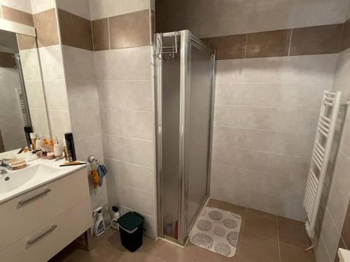 une salle de bain avec douche et lavabo dans l'établissement Appartement 3 pièces 6 personnes- ARGELES VILLAGE AR140-003, à Argelès-sur-Mer