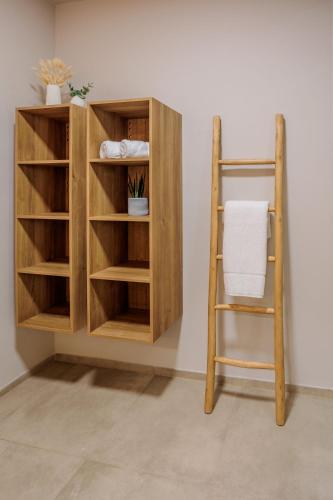 a book shelf and a ladder in a room at Adlerblick Deluxe Annenheim in Annenheim