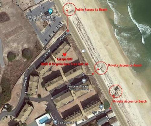 a map of the approximate location of a beach at Escape OBX in Kitty Hawk