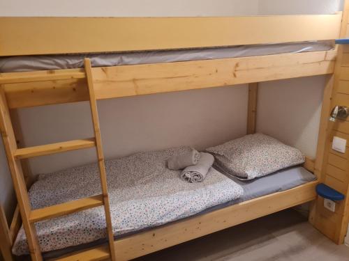 Ce lit superposé se trouve dans un dortoir avec une échelle. dans l'établissement Les Palmiers à 700m de la mer, à Nice