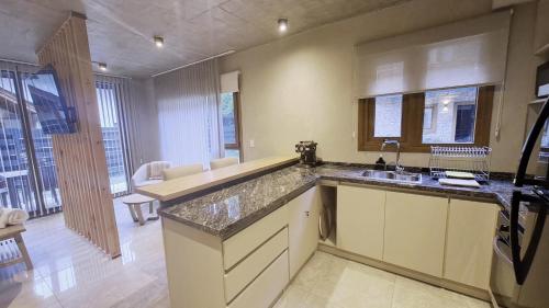 eine Küche mit Spüle und Arbeitsplatte in der Unterkunft Blizu II in Villa La Angostura