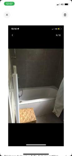 une salle de bain avec baignoire dans une chambre dans l'établissement Maison au cœur du Vercors, à Saint-Agnan-en-Vercors