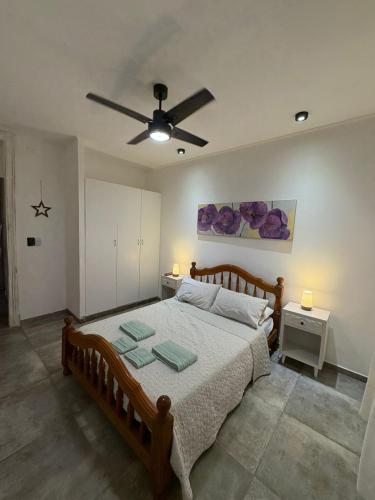 a bedroom with a bed and a ceiling fan at Don Tino in San Pedro