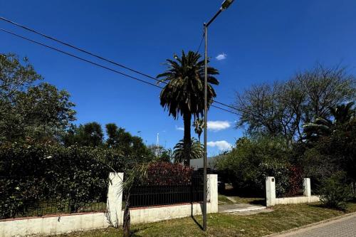 a palm tree in a yard with a fence at La casa quinta de Camino in Gualeguaychú