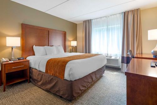 a hotel room with a large bed and a window at Comfort Inn & Suites Wilkes Barre - Arena in Wilkes-Barre