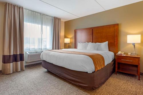 a hotel room with a large bed and a window at Comfort Inn & Suites Wilkes Barre - Arena in Wilkes-Barre
