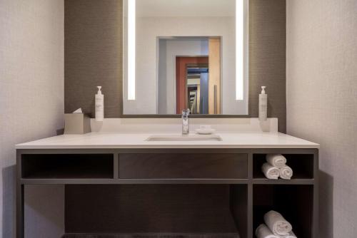 a bathroom with a sink and a mirror at Hilton Garden Inn Fredericton in Fredericton