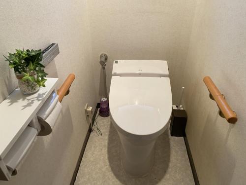 a white toilet in a bathroom with a plant at 大和base in Kaga