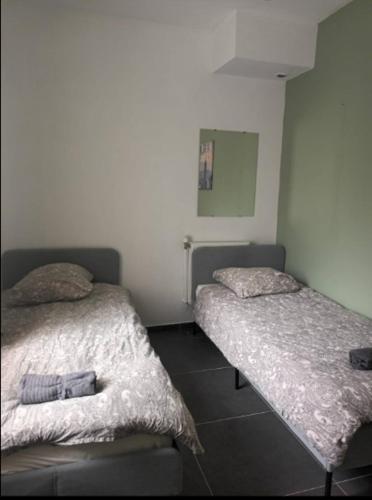 une chambre avec deux lits dans une pièce dans l'établissement Appart no2 motte T3 Secure Parking, à Tourcoing