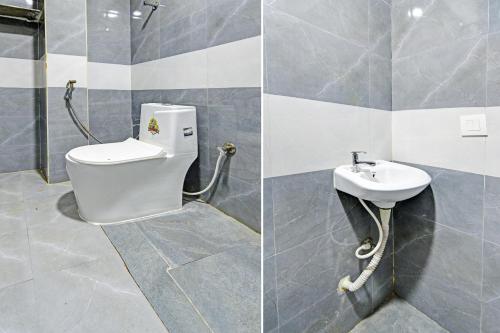 a bathroom with a toilet and a sink at Hotel O RBS Square Inn Uppal in Hyderabad