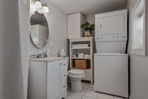 a bathroom with a toilet and a sink and a mirror at Sweet Jasper Suite-Summer Getaway in Jasper with Hot Tub in Jasper
