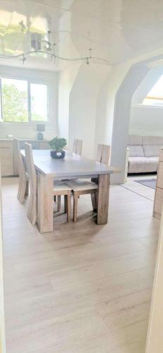 une table à manger et des chaises dans un salon dans l'établissement Le Trinidad, à Troyes