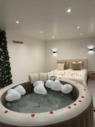 Katil atau katil-katil dalam bilik di F2 jacuzzi moderne et spacieux