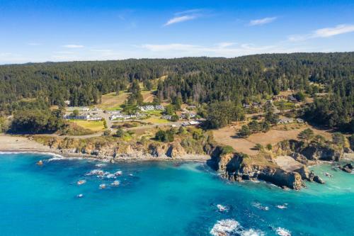 an aerial view of the shoreline of a beach at Little River Inn in Little River